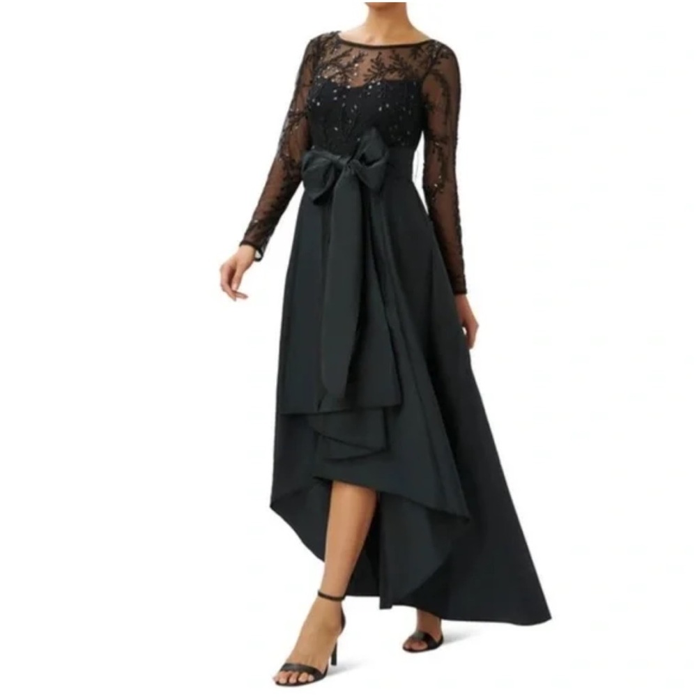 Adrianna Papell Women's M Black Beaded Bodice Hi-Low Evening Gown